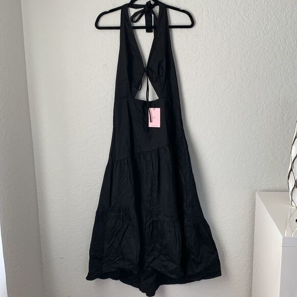 NWT Hello Molly Black Cold Shoulder Flare Cotton Blend Maxi Dress Size XL - Picture 1 of 8